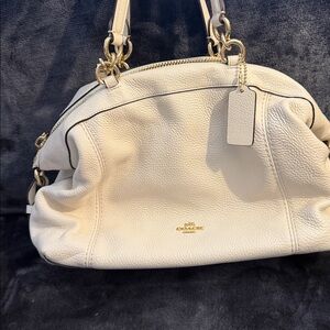 Coach Cream Pebbled Leather Shoulder Bag with Gold Hardware